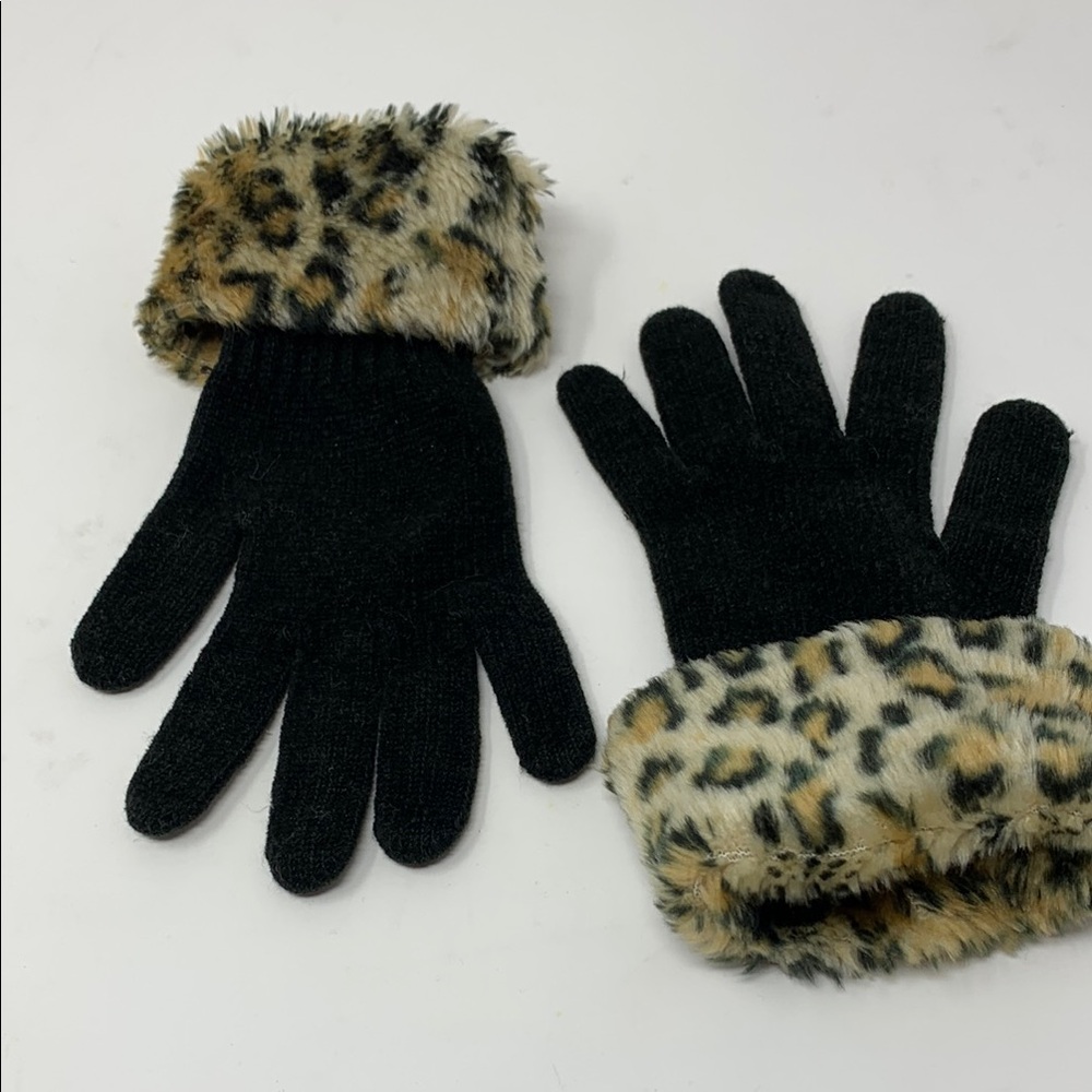 Leopard Print Cuff Black Gloves